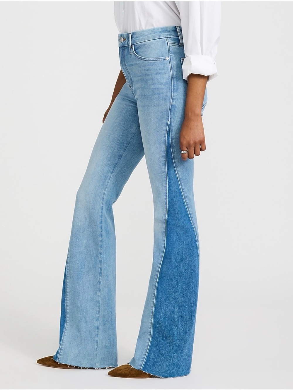 NWT - Express 70’s Flare Flexx Hyper Stretch High Rise Jeans Two-Tone - M